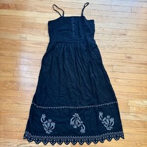 Universal Thread Black Smocked Maxi Dress Embroidered Eyelet Hem Large NWT